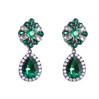 Myrcella Emerald Floral Crystal Drop Earrings